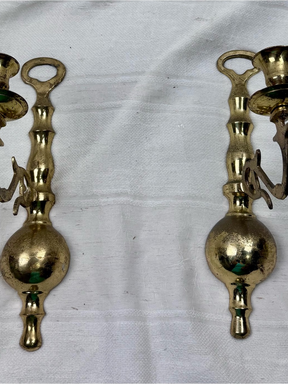 VTG Kirkland Lacquered Brass Wall Sconce Candle Stick Holders Colonial Revival 2